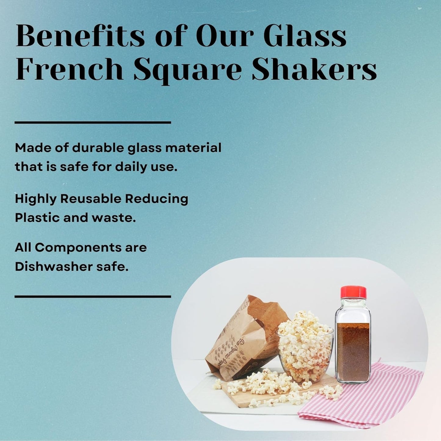 JARMING COLLECTIONS 16 oz Glass French Square Spice Jars with Shaker Lids - Elegant Design for Food Storage and Kitchen Organization - Enhance Your Spice Storage – Made in USA