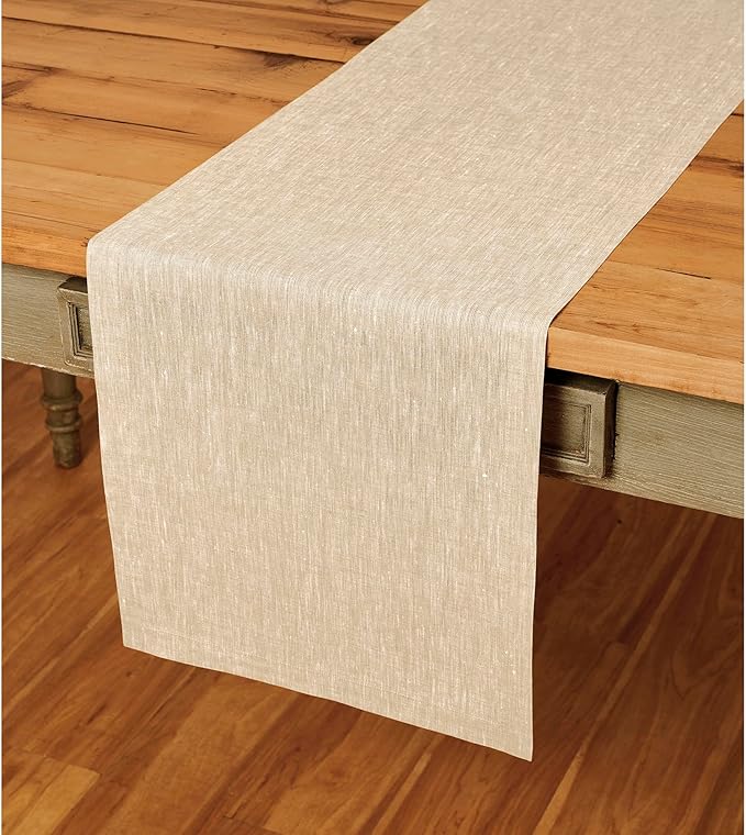 Solino Home Linen Table Runner 60 Inches - 100% Pure Linen Champagne Beige Table Runner 14 x 60 Inch Ideal for Dresser and Coffee Tables - Christmas, New Year - Athena