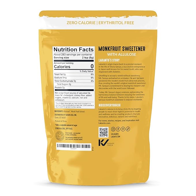 Lakanto Golden Monk Fruit Sweetener with Allulose - Raw Cane Sugar Substitute, Erythritol Free, Sweetener for Coffee, Tea, Baking, Gluten Free, Vegan, Keto Friendly, Sugar Replacement (Golden - 5 lb)