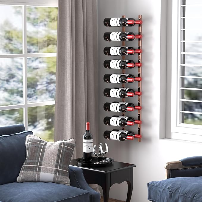 CharaVector Wall Mount Wine Rack (Holds 18 Bottles 1PCS), DIY 1/2 Wall Wine Rack for Wine Bottles, Liquor, Champagne, Rose Gold Metal Wine Bottle Holder for Home and Kitchen Decor