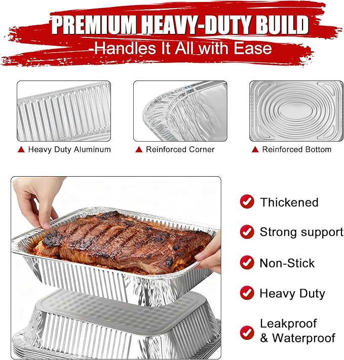 Unokit Aluminum Foil Pans Heavy Duty 9x13-40 Pack Disposable Deep Baking Tins, Steam Table Trays for Oven, Roasting Trays for Baking, Cooking, Heating, Storing and Prepping Food