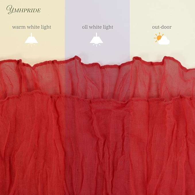 12 Pack Cheesecloth Table Runner 35 x 70 inch Long Boho Cheese Cloth Gauze Table Runners Semi Sheer Table Runner for Wedding Decor, Bridal Shower, Birthday Party (Red)