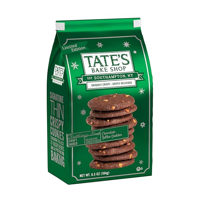 Tate's Bake Shop Holiday Cookies Variety Pack, Chocolate Chip, Toffee, and Gingersnap Cookies, plus Peppermint Bark, 4 Bags