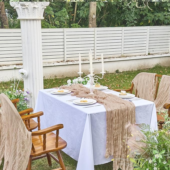 IVAPUPU 1 Pcs Cheesecloth Table Runner - 10ft Nude Boho Gauze Cheese Cloth Table Runners for Baby Shower Decoration Wedding Party Summer Garden Farmhouse