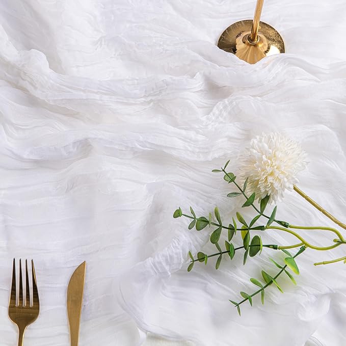 Leetaltree 4 Pack Ivory Cheesecloth Table Runner, 35x120 Inch Boho Rustic Cheese Cloth Table Runner, Decorative Table Runners for Bridal Baby Shower Decorations or Wedding Table Decorations