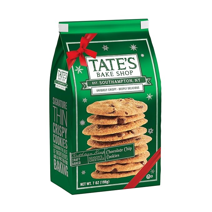 Tate's Bake Shop Holiday Cookies Variety Pack, Chocolate Chip, Toffee, and Gingersnap Cookies, plus Peppermint Bark, 4 Bags