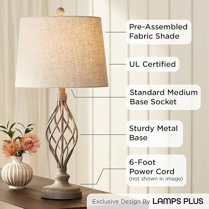 Franklin Iron Works Annie Modern Industrial Table Lamps 28" Tall Set of 2 Weathered Sand Iron Cream Tapered Drum Shade for Bedroom Living Room House Home Bedside Nightstand Office Entryway Family