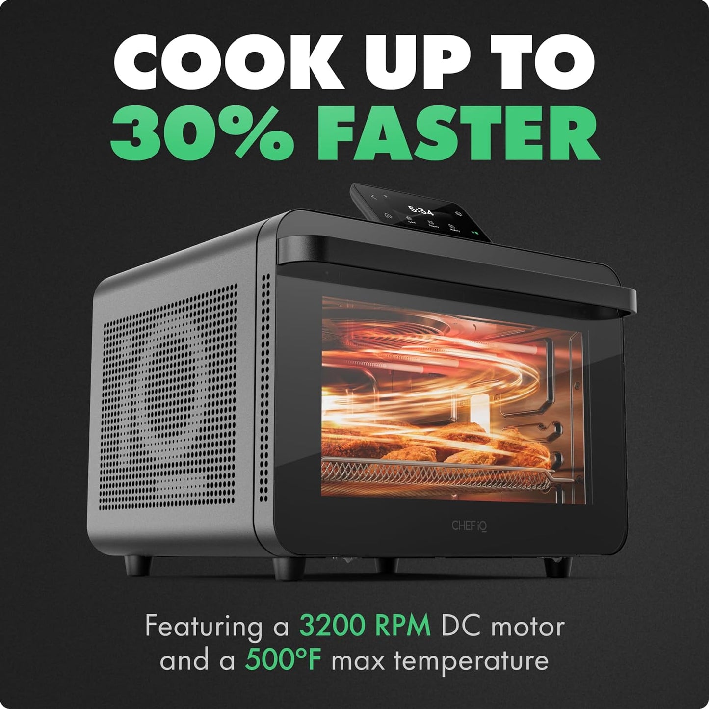 CHEF iQ MiniOven Smart Toaster Oven Air Fryer Combo, 11-in-1 Countertop Convection Oven, Bake, Broil, Air Fry, Broil, Dehydrate, 1750W, 25 Qt Capacity, Fast Cooking with Touchscreen Controls – Black