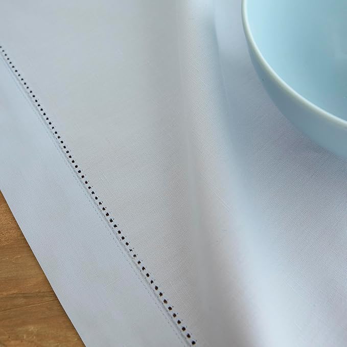 Solino Home Table Runner 120 Inches Long - Cotton Linen Hemstitch Light Blue Table Runner 14 x 120 Inch for Christmas, New Year