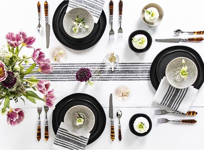 Solino Home Linen Table Runner 60 Inches - 100% Pure Linen Black and White Farmhouse Table Runner 14 x 60 Inch Ideal for Dresser and Coffee Tables - Holiday