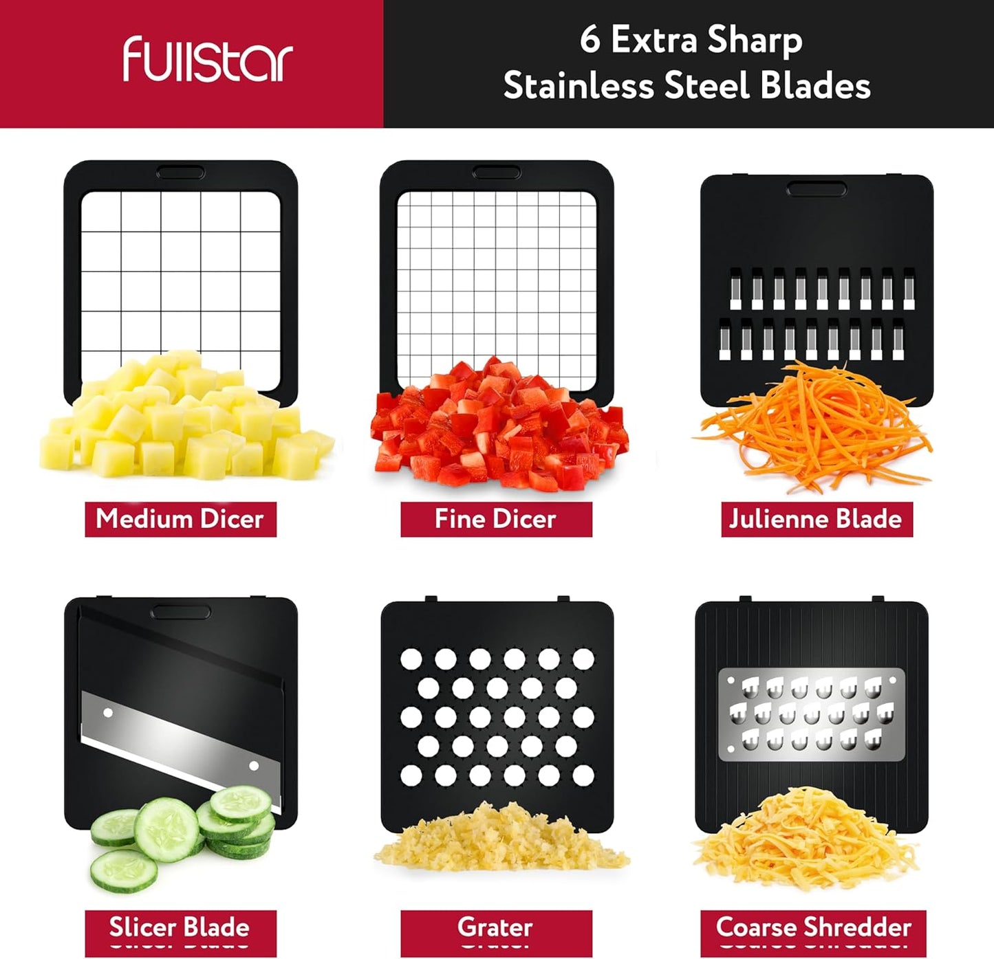 Fullstar Mandoline Slicer for Kitchen - Vegetable Chopper, Onion Potato Food Veggie Fruit Slicer and Cutter with Container, Kitchen Gadgets & Accessories, Home Essentials (6-in-1, Full White)
