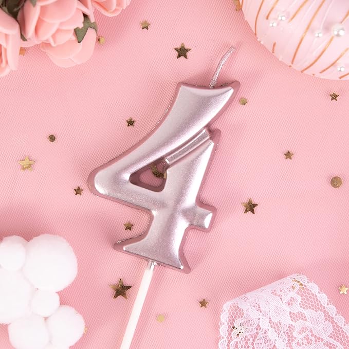 PHD CAKE 2.76 Inch Elegant Rose Gold 4 Number Birthday Candles, Rose Gold Number Candles, Cake Number Candles, Party Celebration