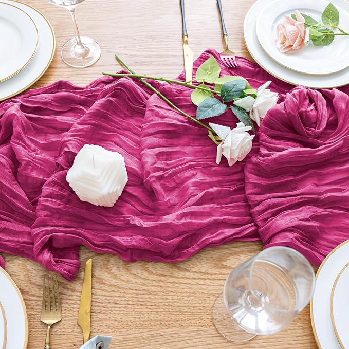 Wokceer Cheesecloth Table Runner 2Pack 10FT Fuchsia Boho Gauze Cheese Cloth Table Runner for Party Long Rustic Sheer Table Runners for Baby Bridal Shower Wedding Easter Table Decor