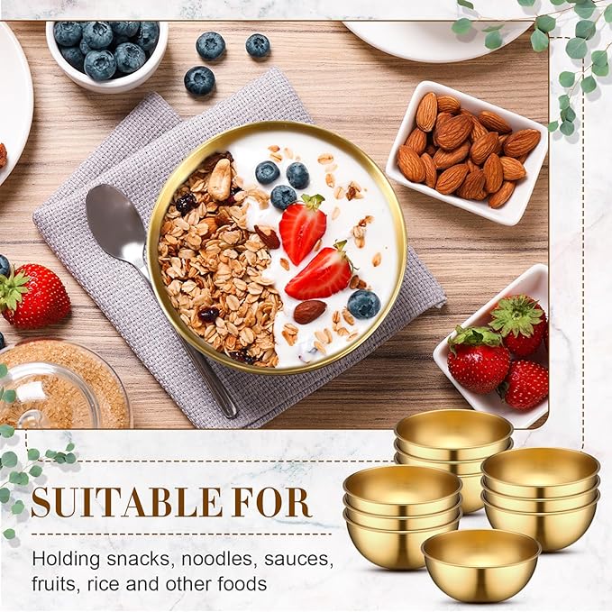 Nuogo 10 Pcs Stainless Steel Mixing Bowls Christmas Decorative Esthetician Bowls for Christmas First Holy Communion Wedding Baking Prepping Serving Facial Salad Fruit Candy(4.7 Inch,Gold)