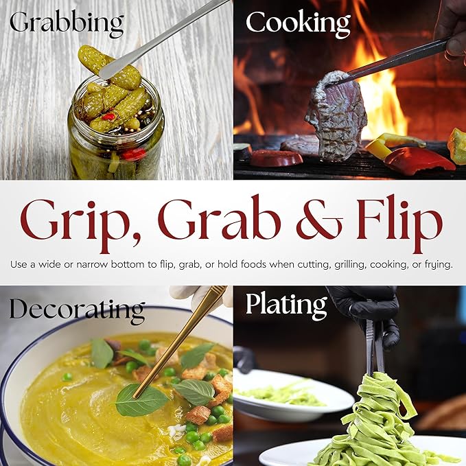 Namre' Tweezer Tongs for Cooking -Plating - 2 Pack Stainless Steel Cooking Tongs - Chopstick Precise & Strong Chef Tweezers for Food & Small Objects - 12 Inch - (Silver) Holiday and hostess gift.