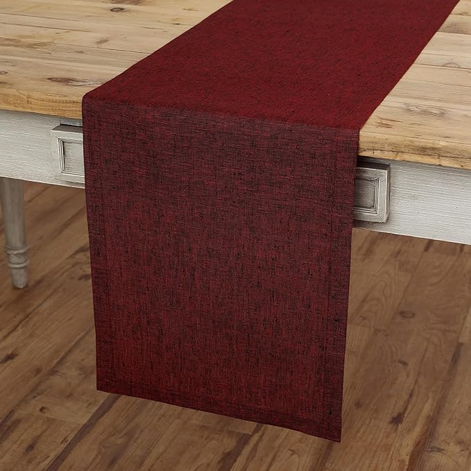 Solino Home Linen Table Runner 132 Inches Long - Athena, 100% Pure Linen Red Garnet 14 x 132 Inch Table Runner for Dining, Holiday, Winter, Christmas, New Year