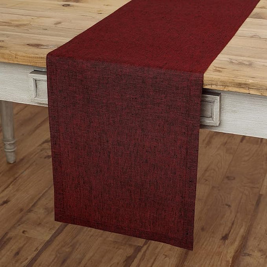 Solino Home Linen Table Runner 120 Inches Long - Athena, 100% Pure Linen Red Garnet 14 x 120 Inch Table Runner for Dining, Holiday, Christmas, New Year