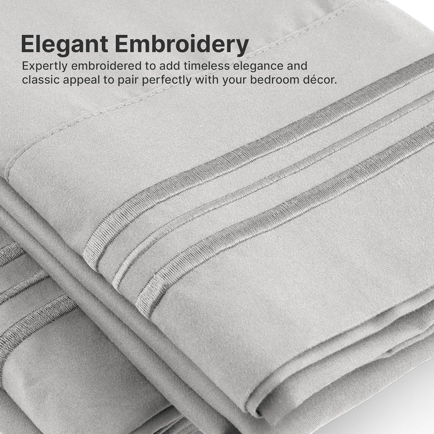 Full Size 4 Piece Sheet Set - Comfy Breathable & Cooling Bed Sheets Set - Hotel Luxury Bedding for Women, Men, Kids, Teens, Boys & Girls - Deep Pockets, Soft and Wrinkle Free - Oeko-Tex - Light Grey