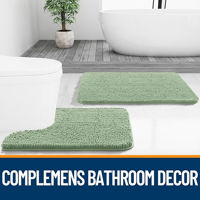 OLANLY Bathroom Rugs 59x20, Extra Soft Absorbent Chenille Bath Rugs, Rubber Backing Quick Dry, Machine Washable Bath Mats for Bathroom Floor, Tub and Shower, Home Decor Accessories, Sage Green