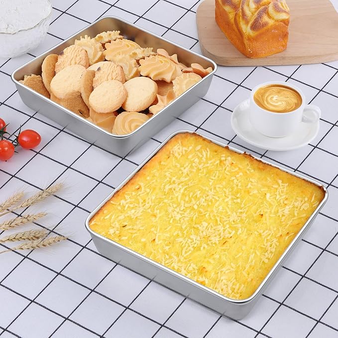 LIANYU 9 Inch Square Cake Pan, Stainless Steel Baking Lasagna Brownie Bread Pan, Perfect for Birthday Party Wedding, Oven & Dishwasher Safe