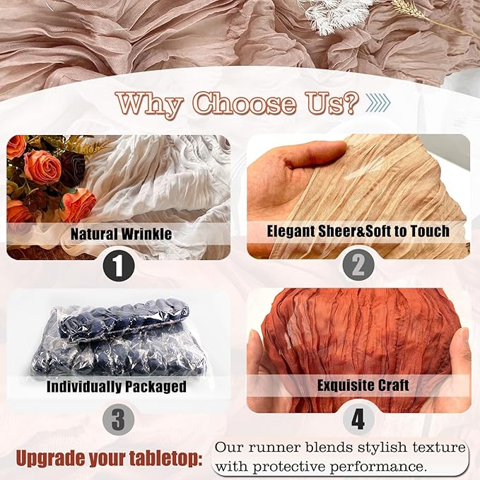 12 Pack Terracotta Cheesecloth Table Runner 22x120 Inch-Naturally Dyed Colors Sheer Gauze Cheese Cloth Wedding Bridal Shower Birthday Party Thanksgiving Table Runner Fall Decor