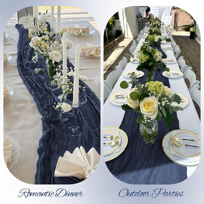 20 Pack Cheesecloth Table Runner Navy Blue, Rustic Boho Gauze Fabric Table Runner Romantic Table Runner For Wedding, Festival, Birthday, Anniversary, Dinner and Outdoor Events (17.7 x 108 inch)