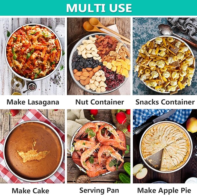 P&P CHEF Cake Pans Sets for Baking, 6" + 6" + 8" + 8" 4 Piece Stainless Steel Round Cake Pans Tin, Oven/Pot/Dishwasher Safe, Combination of Different Sizes, Leak-proof & Easy Clean