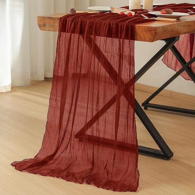 Leetaltree 6 Pack Terracotta Christmas Table Runner,35x120 Inch Boho Rustic Cheese Cloth Table Runner, Decorative Table Runners for Bridal Baby Shower Decorations or Wedding Table Decorations