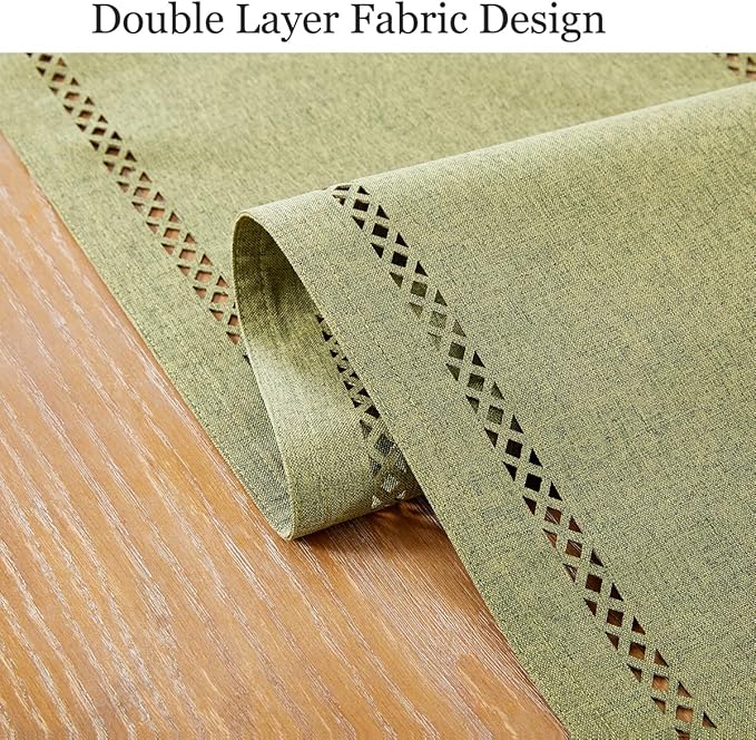 Burlap Style Farmhouse Table Runner, 13 x 72 Inch Sage Green, Rustic Geometric Hollow Table Runners 72 Inches Long for Dresser Table Everyday Use, 13x72 Inches, Sage Green