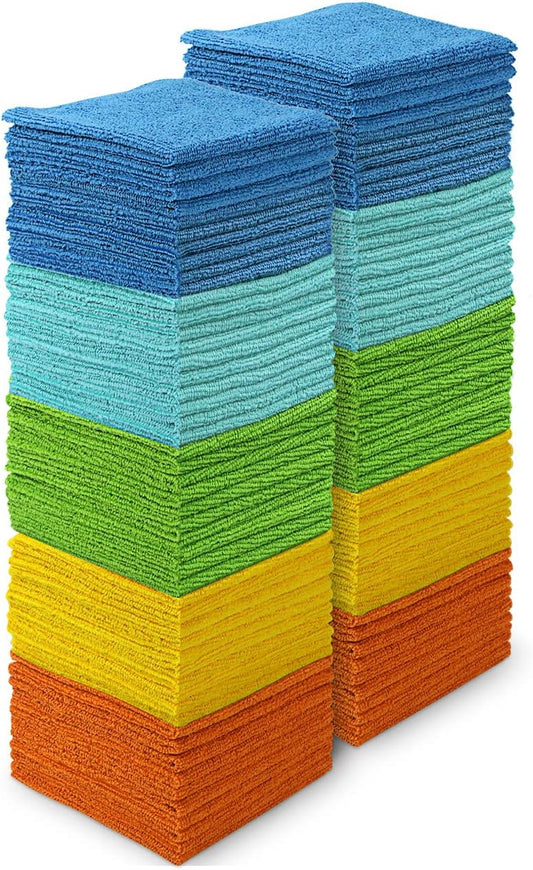 AIDEA Microfiber Cleaning Cloth, 100PK, Soft Absorbent Rags, Microfiber Towels for Cars, Kitchen Towels, Dusting Cloth for Home, Window, Cleaning Supplies, 12"×12"