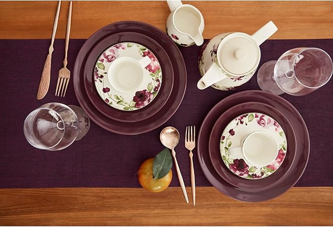 Solino Home Linen Chambray Burgundy Table Runner 108 Inches Long - Athena, 100% Pure Linen 14 x 108 Inch Table Runner for Christmas, New Year