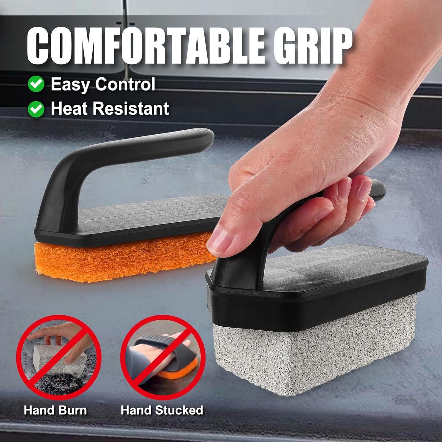 GRILLART Griddle Cleaning Kit for Blackstone, Flat Top Grill Cleaning Kit with Grill Stone, Griddle Scraper, Scouring Pad and Handles, Multifunctional Griddle Accessories for Rusty Grills, Orange