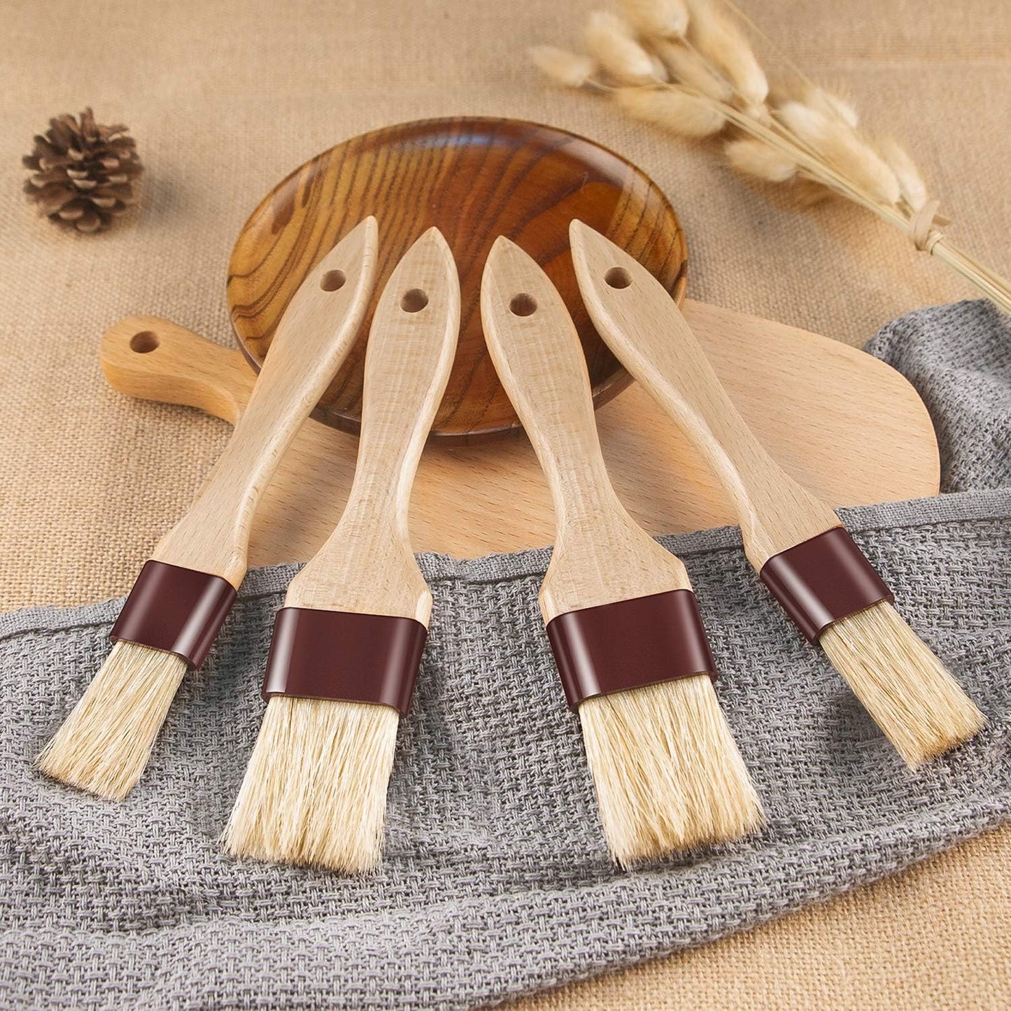 Pastry Brushes for Baking Basting Brush with Boar Bristles and Beech Hardwood Handles Culinary Oil Brush for Barbecue Butter Grill BBQ Sauce Baster Marinade Kitchen Food Cooking Brushes (1/1.5/2/3")