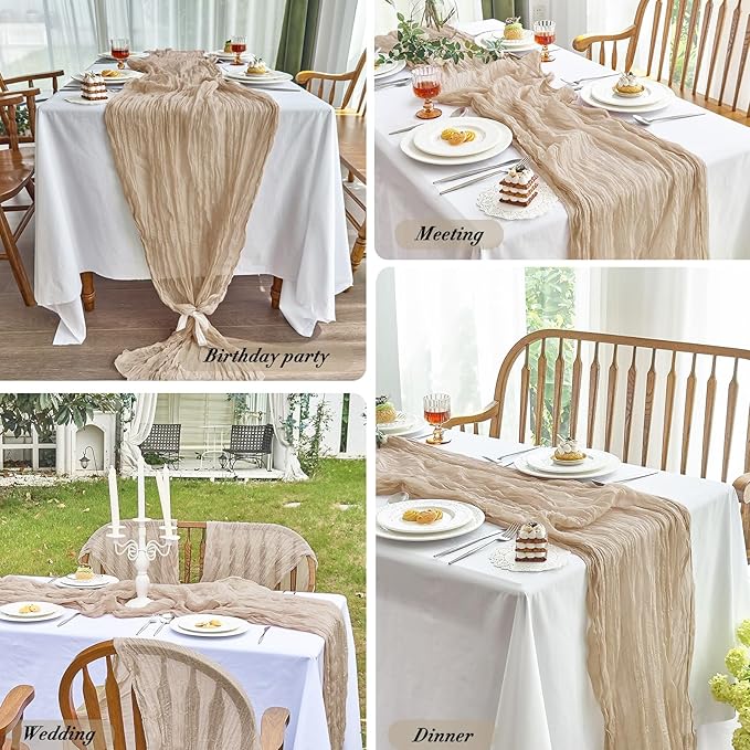 IVAPUPU 1 Pcs Cheesecloth Table Runner - 10ft Nude Boho Gauze Cheese Cloth Table Runners for Baby Shower Decoration Wedding Party Summer Garden Farmhouse