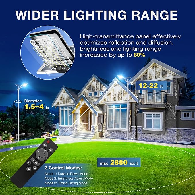 10000W Solar Street Light, Super Bright LED Beads Solar Lights Outdoor Waterproof IP66, Parking Lot Light Commercial Dusk to Dawn,Flood Light with Remote Control for Yard, Driveway(2Pack)