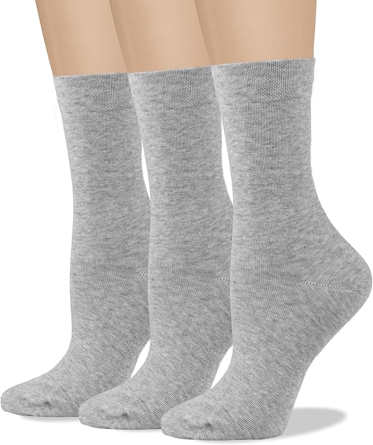 COTTON DAY Women's Soft Combed Cotton Dress Socks Seamless Toe Black White Gray Navy Blue Brown Beige