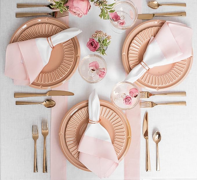 Solino Home Linen Table Runner 48 Inches - 100% Pure Linen Blush Pink and White Table Runner 14 x 48 Inch Ideal for Dresser and Coffee Tables, Christmas - Contempo