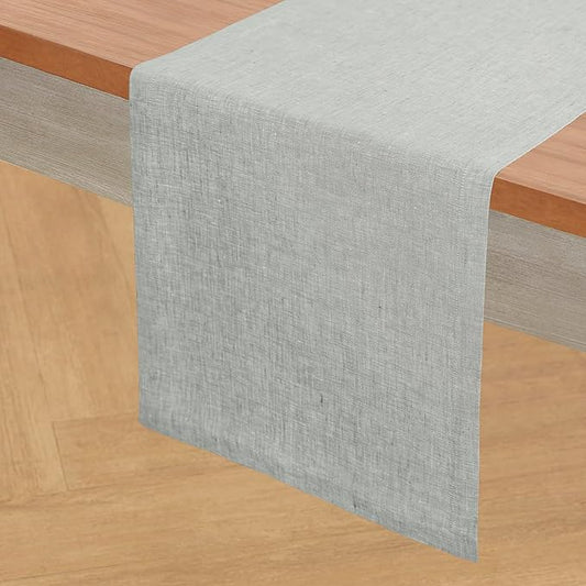 Solino Home Linen Table Runner 108 Inches Long - Athena, 100% Pure Linen Chambray Grey Table Runner 14 x 108 Inch for Dining