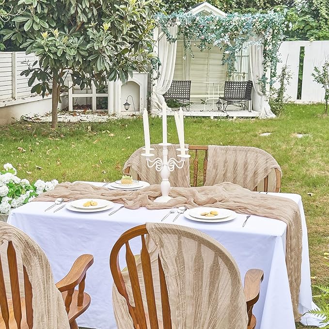 IVAPUPU 10 Pcs Cheesecloth Table Runner - 10ft Nude Boho Gauze Cheese Cloth Table Runners for Baby Shower Decoration Wedding Party Summer Garden Farmhouse