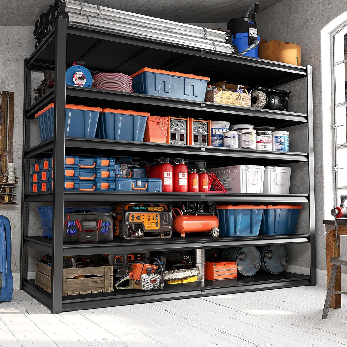 REIBII Storage Shelves, 55.1" W Garage Shelving Heavy Duty, Shelving Unit Load 3500LBS, Adjustable 6-Tier Metal Shelving for Commercial Pantry, Warehouse, Basement, 55.1" W x 25.8" D x 84.1" H