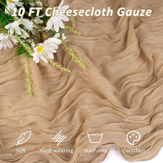 Cheesecloth Table Runner Champagne, Boho Rustic Cheesecloth Gauze, 35x120 Inches Champagne Cheese Cloth Runner for Weddings, Thanksgiving, and Party Decor, 1 Pack
