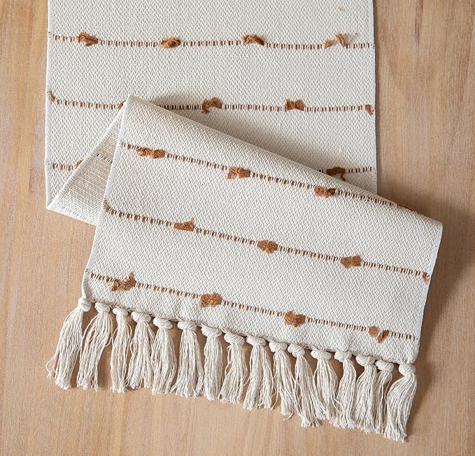 Caflife Boho Table Runner 108 Inchs Long for Modern Farmhouse Room Home Decor, Brown and Beige Coffee Table Runner, Natural Cotton Woven with Tassels Neutral, for Kitchen Dining Table Decor