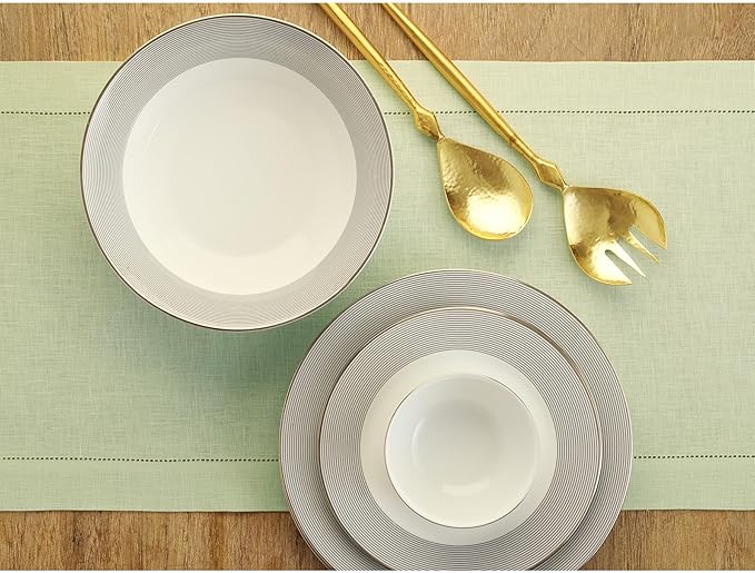 Solino Home Linen Sage Green Table Runner 90 Inches Long - 100% Pure Linen Hemstitch 14 x 90 Inch Table Runner for Dining, Christmas, New Year - Classic Hemstitch