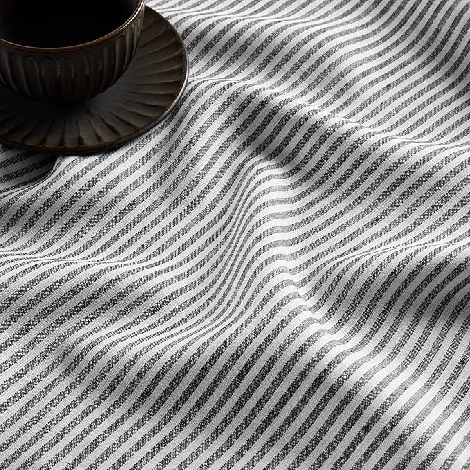 Solino Home Linen Striped Table Runner 108 Inches Long - Narrow Stripe 100% Pure Linen Black and White Dining Table Runner 14 x 108 Inch for Winter, Christmas, New Year