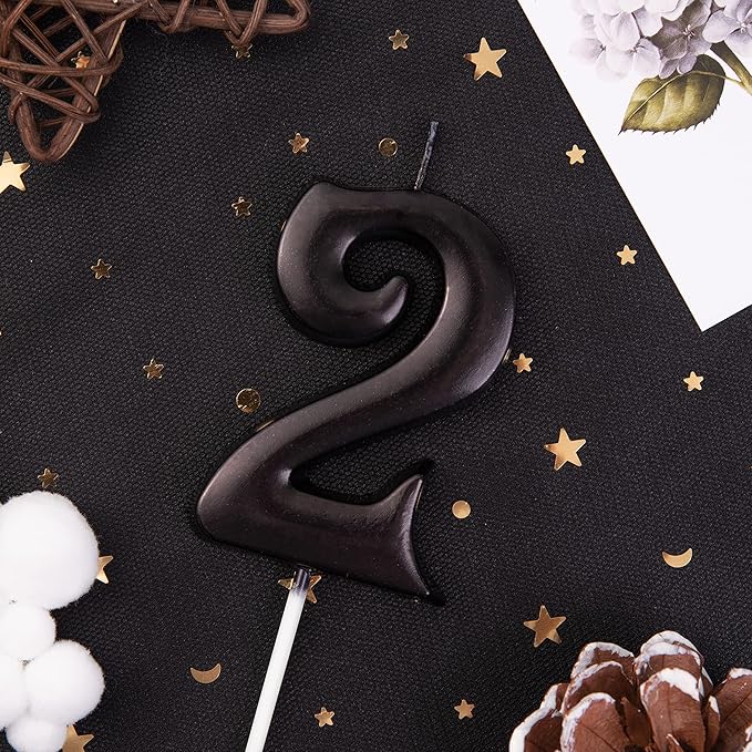 PHD CAKE 2.76 Inch Elegant Black 2 Number Birthday Candles, Black Number Candles, Cake Number Candles, Party Celebration
