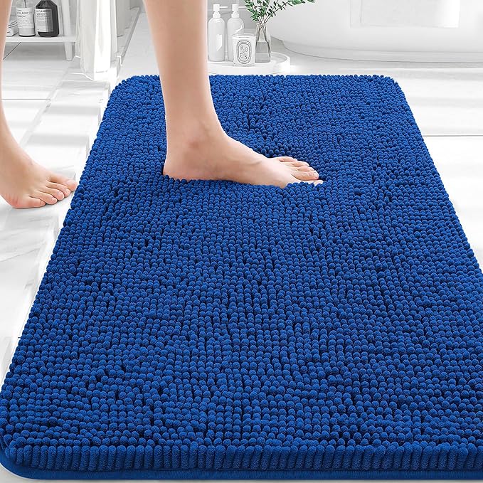 OLANLY Bathroom Rugs 36x24, Extra Soft Absorbent Chenille Bath Rugs, Rubber Backing Quick Dry, Machine Washable Bath Mats for Bathroom Floor, Tub and Shower, Home Decor Accessories, Royal Blue