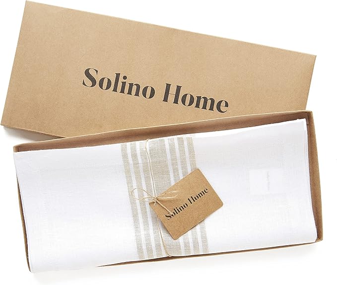 Solino Home Linen Table Runner 90 Inches Long - 100% Pure Linen Natural and White Farmhouse Table Runner 14 x 90 Inch for Dining, Christmas, New Year