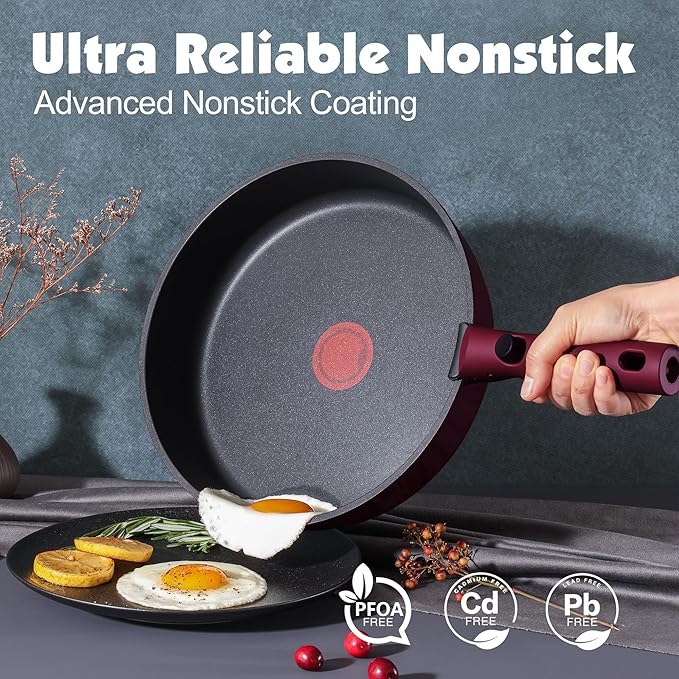 SENSARTE 17 Piece Pots and Pans Set, Nonstick Detachable Handle Cookware Set, Induction Thermo-Signal Cookware Set with Removable Handle, Healthy Non Stick for RV, Dishwasher ＆ Oven Safe (Purple)