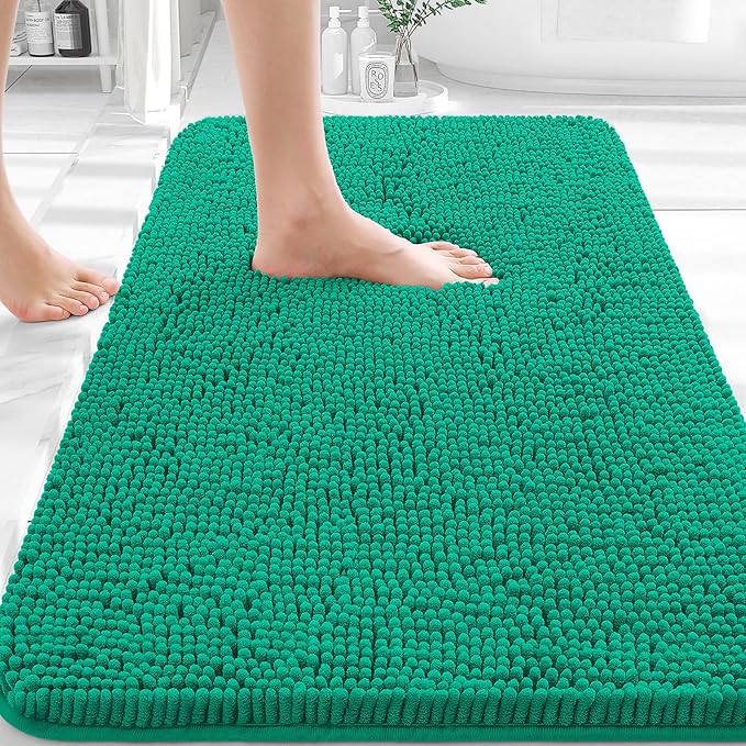 OLANLY Bathroom Rugs 30x20, Extra Soft Absorbent Chenille Bath Rugs, Rubber Backing Quick Dry, Machine Washable Bath Mats for Bathroom Floor, Tub and Shower, Home Decor Accessories, Emerald