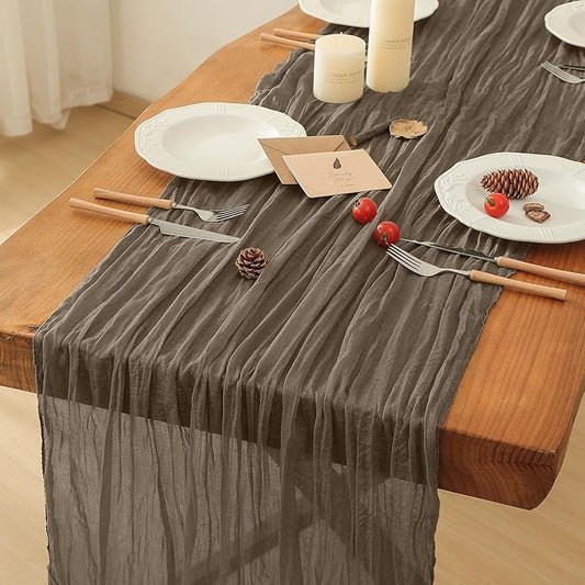 1 Pack TaupeChristmas Table Runner, 35x120 Inch Boho Rustic Cheese Cloth Table Runner, Decorative Table Runners for Bridal Baby Shower Decorations or Wedding Table Decorations